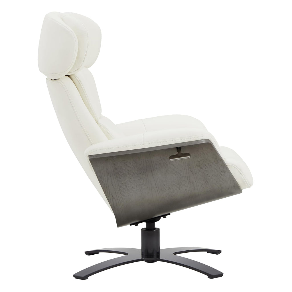 Genuine Leather Reclining Swivel Chair with Adjustable Headrest and Ottoman for Living Room, White