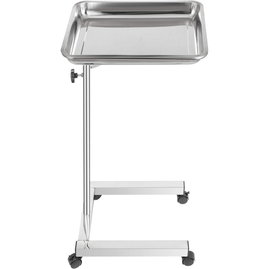 Lab Cart, Stainless Steel Mayo Tray Stand 18 x 14 in Trolley Mayo Stand, Adjustable Height 32-51 in Instrument Tray with Removable Tray & 4 Omnidirectional Wheels, Ideal for Home Equipment