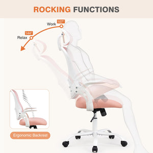 Home Office Managerial Executive Chair, High-Back Mesh with Adjustable Headrest, Flip-up Armrest Comfortable Lumbar Support, Comfy Arms for Bedroom,Study,Student