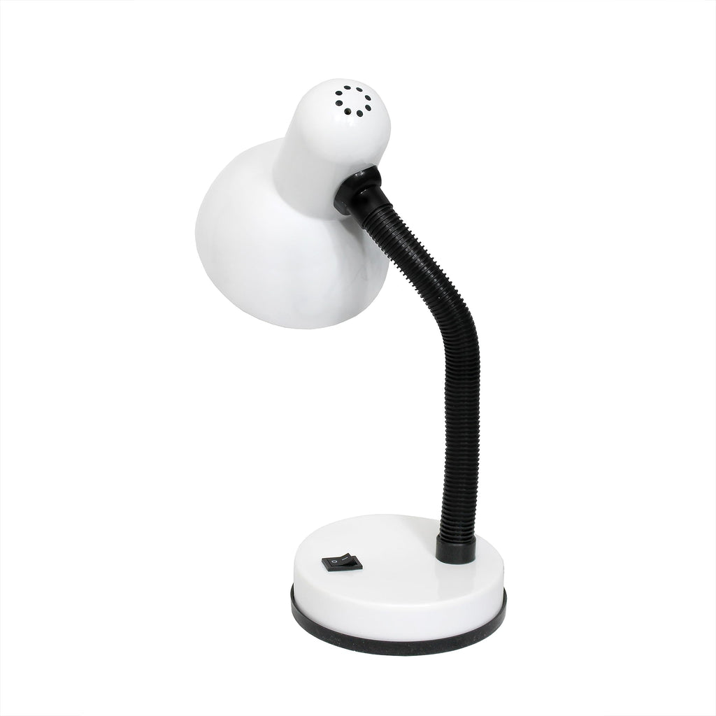 Basic Metal Desk Lamp with Flexible Hose Neck for Office, Living Room, Bedroom, College Dorm, Bookshelf, White (Pack of 1)