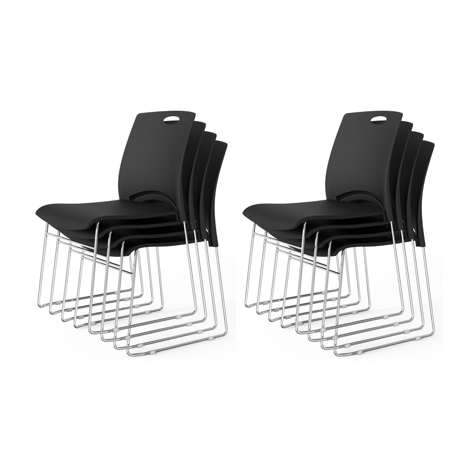 Stacking Chairs Set of 8 Stackable Office Chairs with Metal Sled Base, Ergonomic Plastic Seat, Stacking Chairs for Waiting Room Break Room Banquet Guest, Black