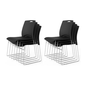 Stacking Chairs Set of 8 Stackable Office Chairs with Metal Sled Base, Ergonomic Plastic Seat, Stacking Chairs for Waiting Room Break Room Banquet Guest, Black