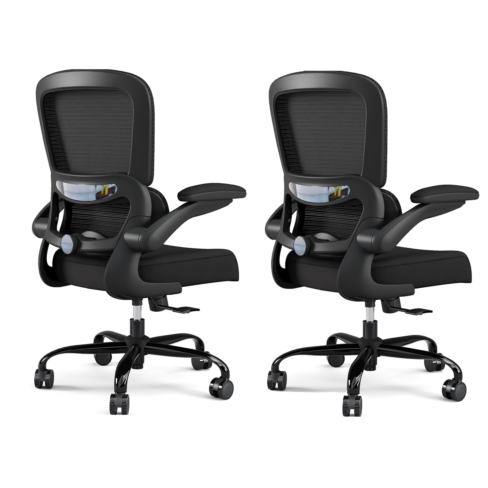 Black Pack of 2, Office Chair - Ergonomic Desk Chair with Adjustable Lumbar Support, Mesh Computer Chair, Executive Chairs for Home Office Comfortable Lumbar Support