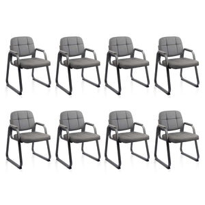 8 Pack, Waiting Room Guest Chair with Bonded Leather Padded Arm Rest for Office Reception and Conference Desk Black with Sled Base Grey