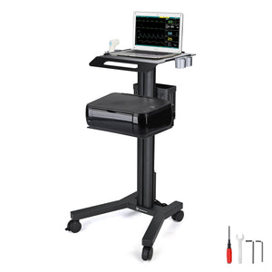 Mobile Laptop Cart Medical Rolling PC Stand Computer Workstation on Wheels with Handle 220 Lbs Capacity CPU Printer Power Strip Holder for Lap School Office Salon Spa Dental