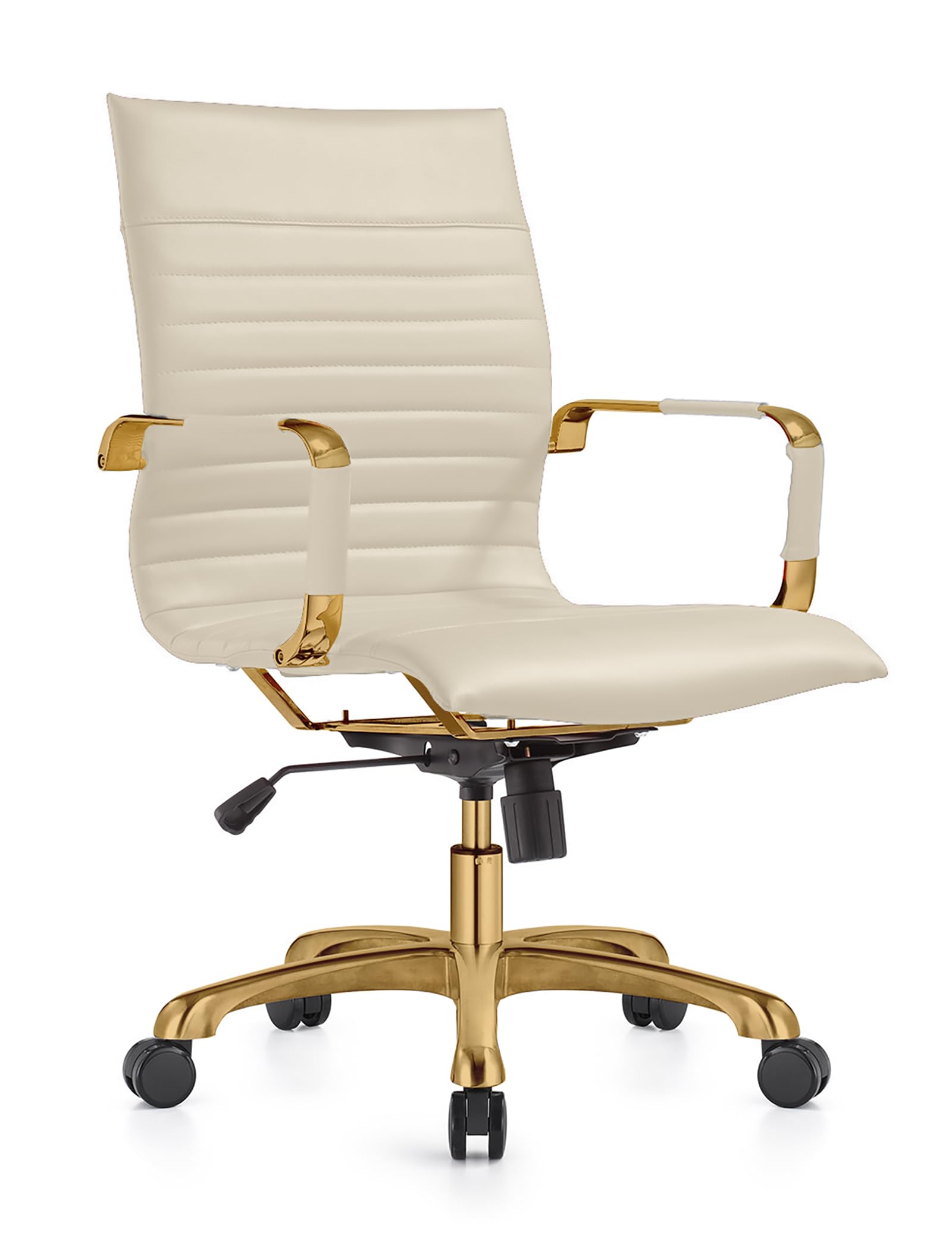 Qty 2 Modern Ergonomic Executive Office Chair, High-Back Leather Conference Desk Chair with Adjustable Height, Tilt Control, 360° Swivel & Gold Frame for Home Office