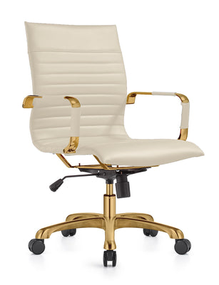 Qty 8 Modern Ergonomic Executive Office Chair, High-Back Leather Conference Desk Chair with Adjustable Height, Tilt Control, 360° Swivel & Gold Frame for Home Office