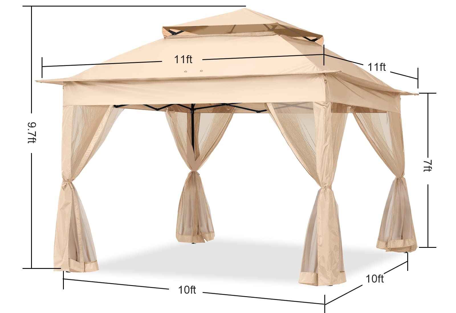 11x11Ft Easy Pop Up Gazebo Tent Instant Outdoor Canopy Shelter with Mosquito Netting Walls(Khaki)