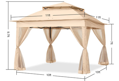 11x11Ft Easy Pop Up Gazebo Tent Instant Outdoor Canopy Shelter with Mosquito Netting Walls(Khaki)