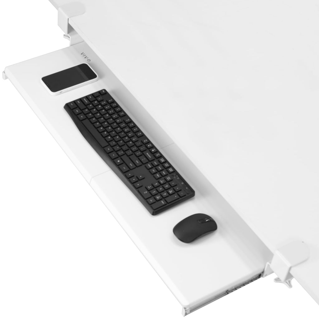 Extra Long Clamp-on Computer Keyboard and Mouse Under Desk Slider Tray, 34 x 11 inch Pull Out Platform Drawer, White, MOUNT-KB15EW