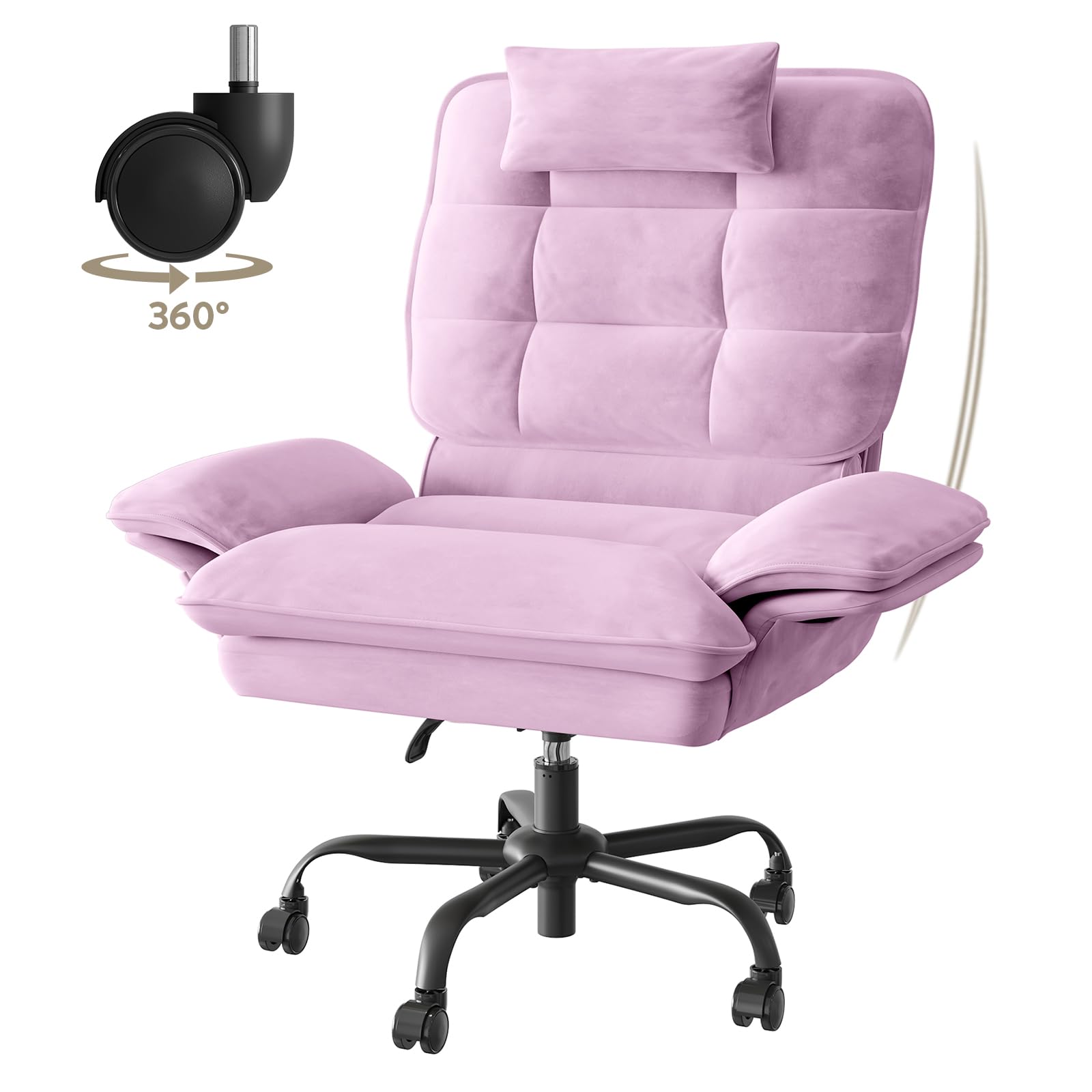 Criss Cross Chair with Flip-Up Armrests and Headrest, 135° Reclining Swivel Executive Chair with Side Pockets, Big and Tall Computer Desk Chair for Home Office Bedroom, Pink Velvet