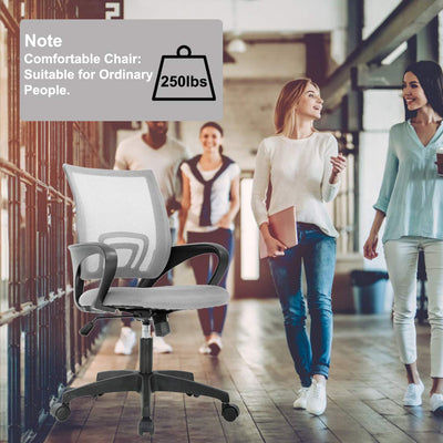 Ergonomic Office Chair | Mid-Back Swivel Desk Chair | Breathable Backrest & Lumbar Support | Adjustable Height | Sponge Seat | Rolling Wheels | Grey | for Adults & Women | Pack of 2