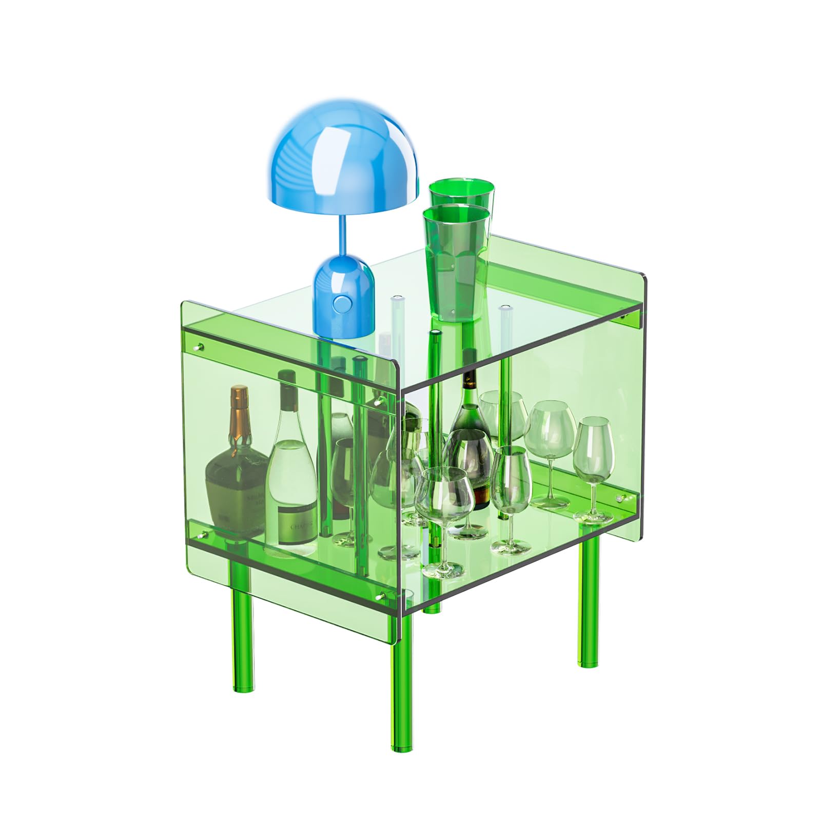 Acrylic Side End Table Record Player Stand with Vinyl Storage – Modern Turntable Table with Record Holder, Clear Side Table for Living Room, Bedroom, Small Spaces – Green, 18.7