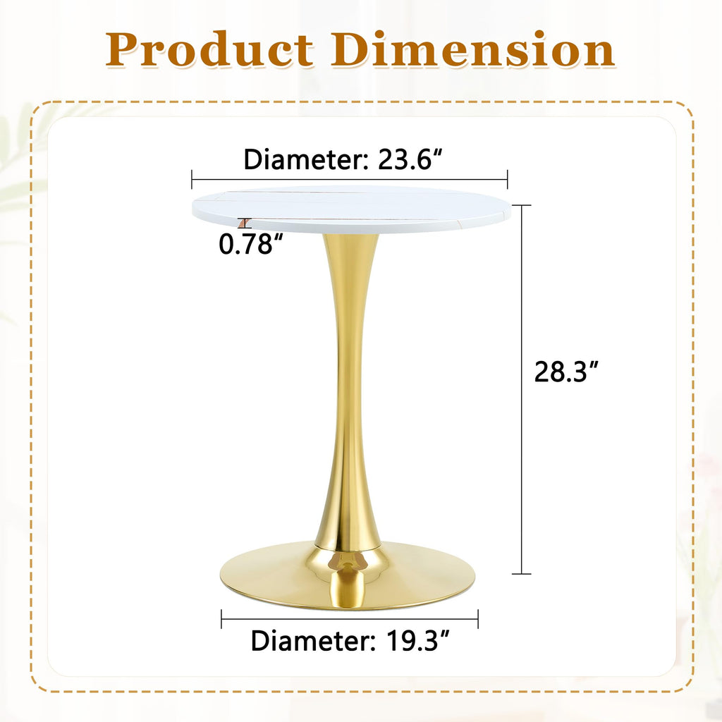 Round Dining Table, 23.6" Circle Tulip Table with Thickened Tabletop & Metal Pedestal, Mid Century Modern Bistro Table for Kitchen, Small Places, Living Room