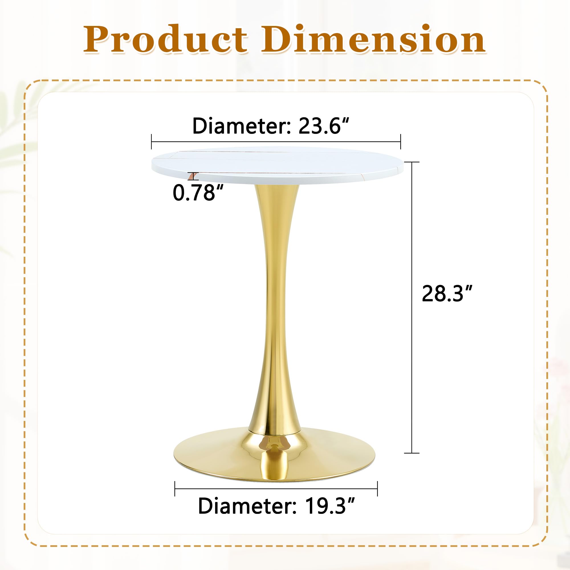 Round Dining Table, 23.6" Circle Tulip Table with Thickened Tabletop & Metal Pedestal, Mid Century Modern Bistro Table for Kitchen, Small Places, Living Room