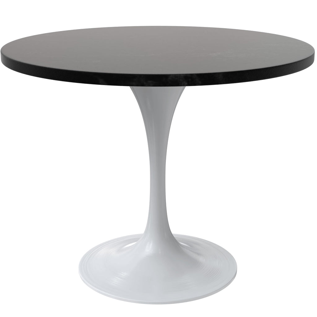 Mid-Century Modern 36 Inch Round Dining Table, MDF Wood Tabletop with White Steel Pedestal Base, Contemporary Kitchen & Dining Room Table, for Small Spaces (Black)