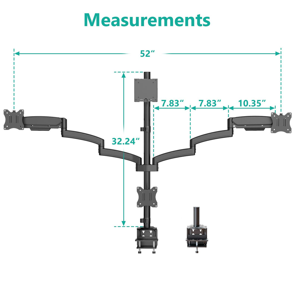 4 Monitor Mount for 13-49 inch Ultrawides on Top Bracket and 27 inch Screens on Lower Brackets, Heavy Duty Arm Extra Tall Quad Monitor Stand, up to 44 lbs (GSDM004S-P), Black