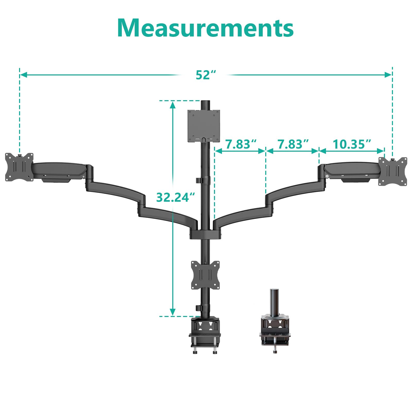 4 Monitor Mount for 13-49 inch Ultrawides on Top Bracket and 27 inch Screens on Lower Brackets, Heavy Duty Arm Extra Tall Quad Monitor Stand, up to 44 lbs (GSDM004S-P), Black