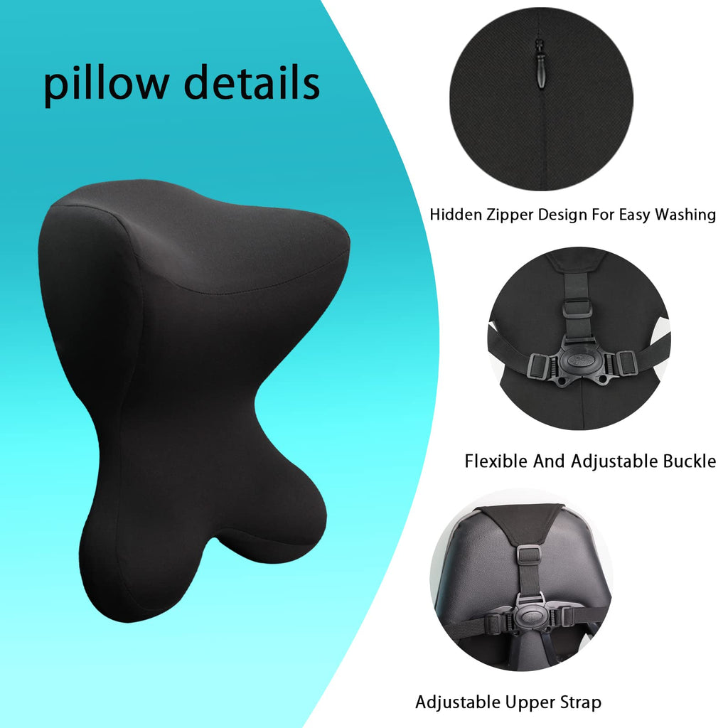 Neck Pillow for Driving Seat Car headrest Pillow/Gaming Chair Pillow with Adjustable Strap Removable Cover Ergonomic Design Neck Support Pillow for auto, Office Chair, Gaming Chair(Black)