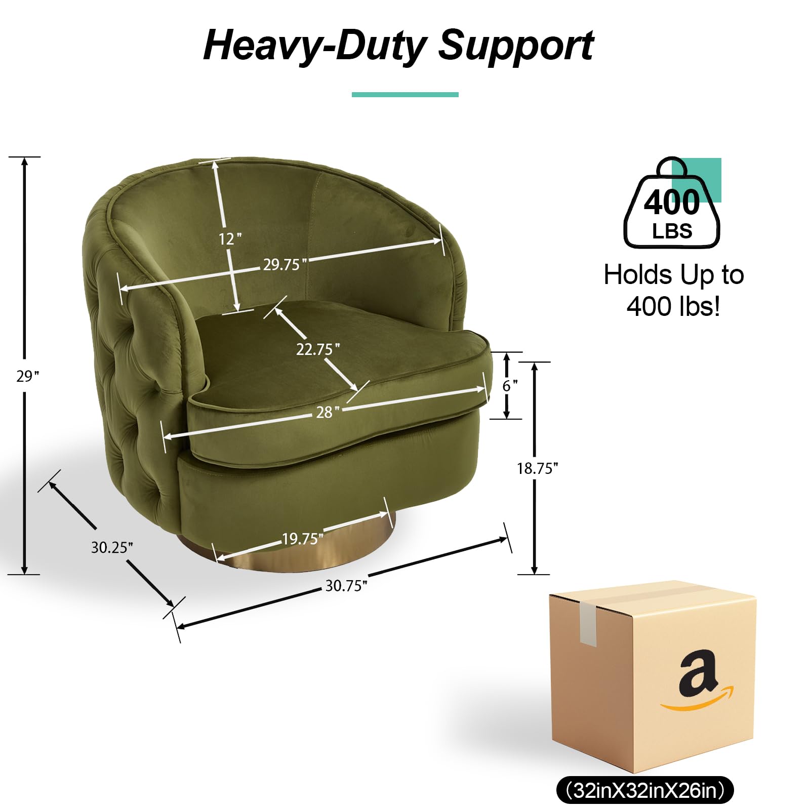 Modern Accent Chair, Swivel Barrel Armchair for Living Room, Button Tufted Velvet Comfy Chairs, Round Upholstered Single Sofa Seating with Gold Base, Green