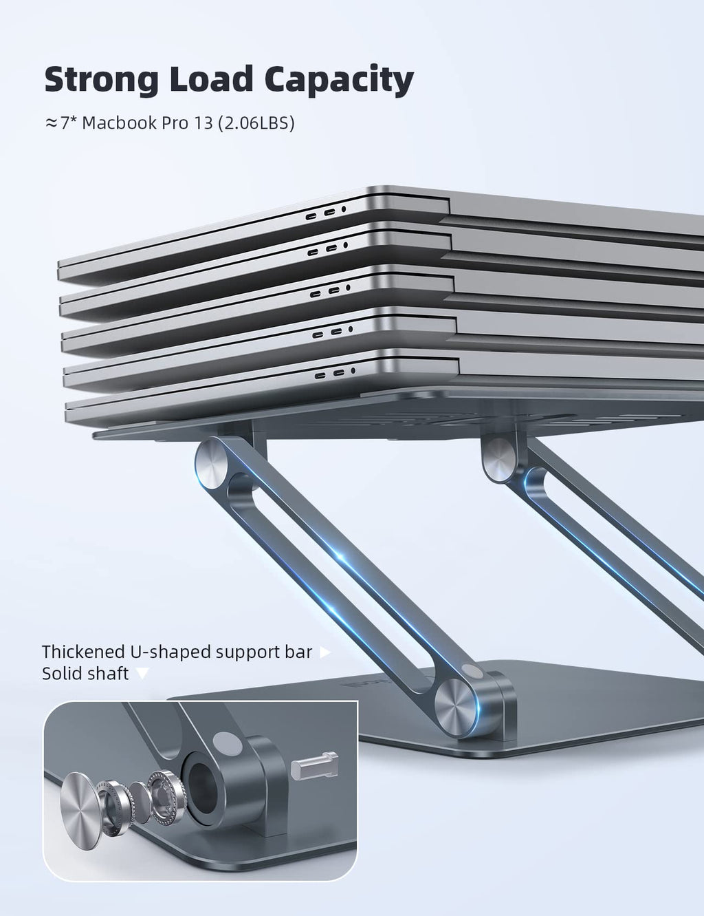Adjustable Laptop Stand, Portable Laptop Riser, Aluminum Laptop Stand for Desk Foldable, Ergonomic Computer Notebook Stand Holder for MacBook Air Pro, Dell XPS, HP (10-17.3'') - Grey