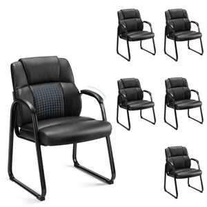 Waiting Room Guest Chair Set of 6, Leather Stationary Office Reception Chairs No Wheel, Comfy Padded Arms and Seld Base, for Conference Room Lobby Home Desk Bedroom Elderly, Black