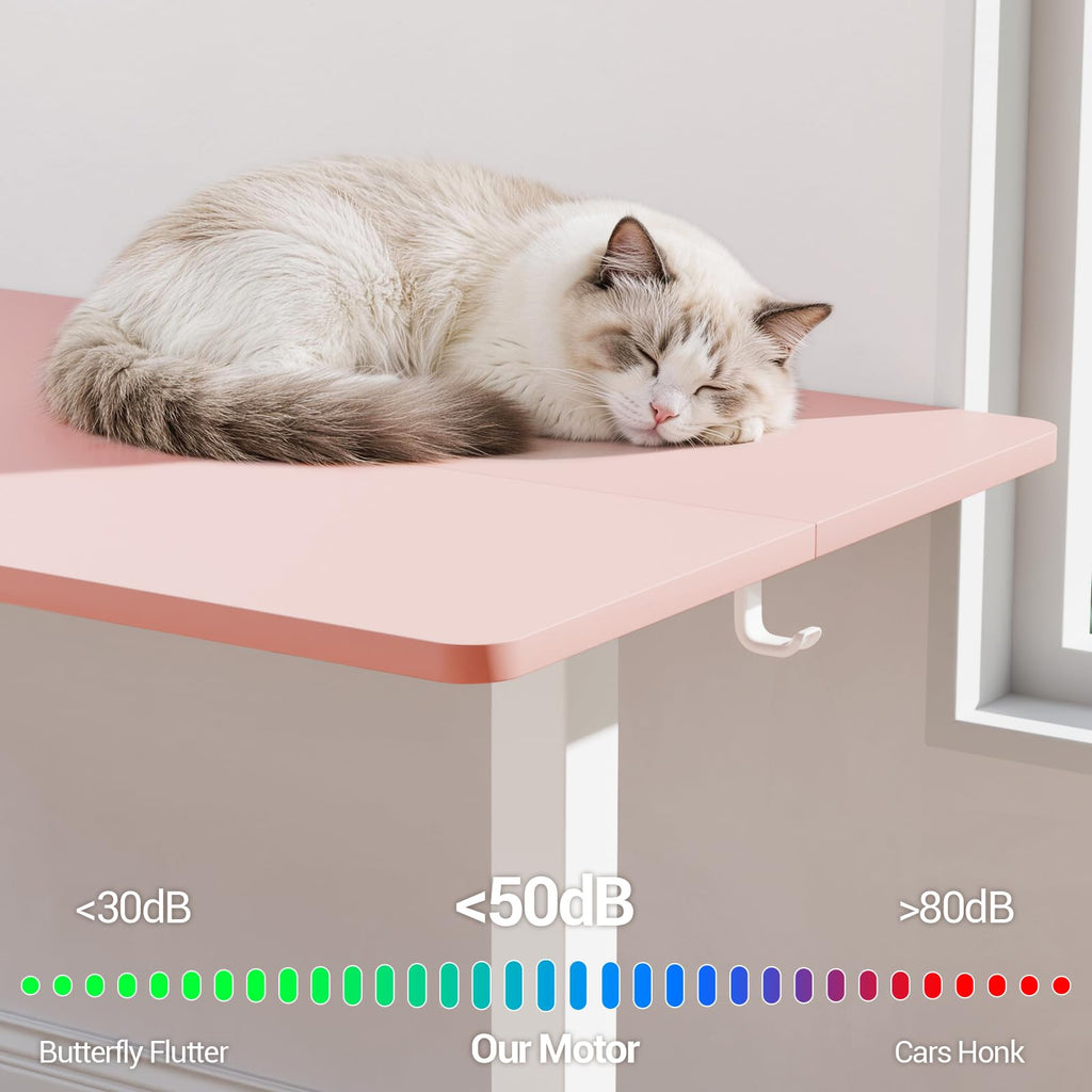 55 Inch Large Electric Standing Desk, 4 Memory Heights Adjustable,Sit to Stand Up, Work Home Office Computer Table for Study, Walking Pad, Writing, and Games, Wooden Desktop Desks, Pink