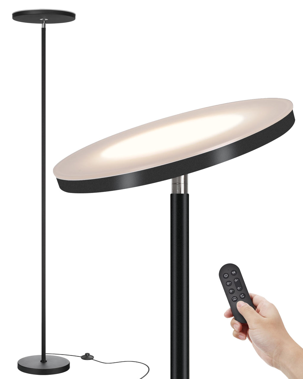LED Floor Lamp – Super Bright Torchiere with Remote & Foot Switch, Stepless Dimmable Tall Standing Lamp, 69" Modern Pole Light for Corner, Living Room, Bedroom, Reading, Office