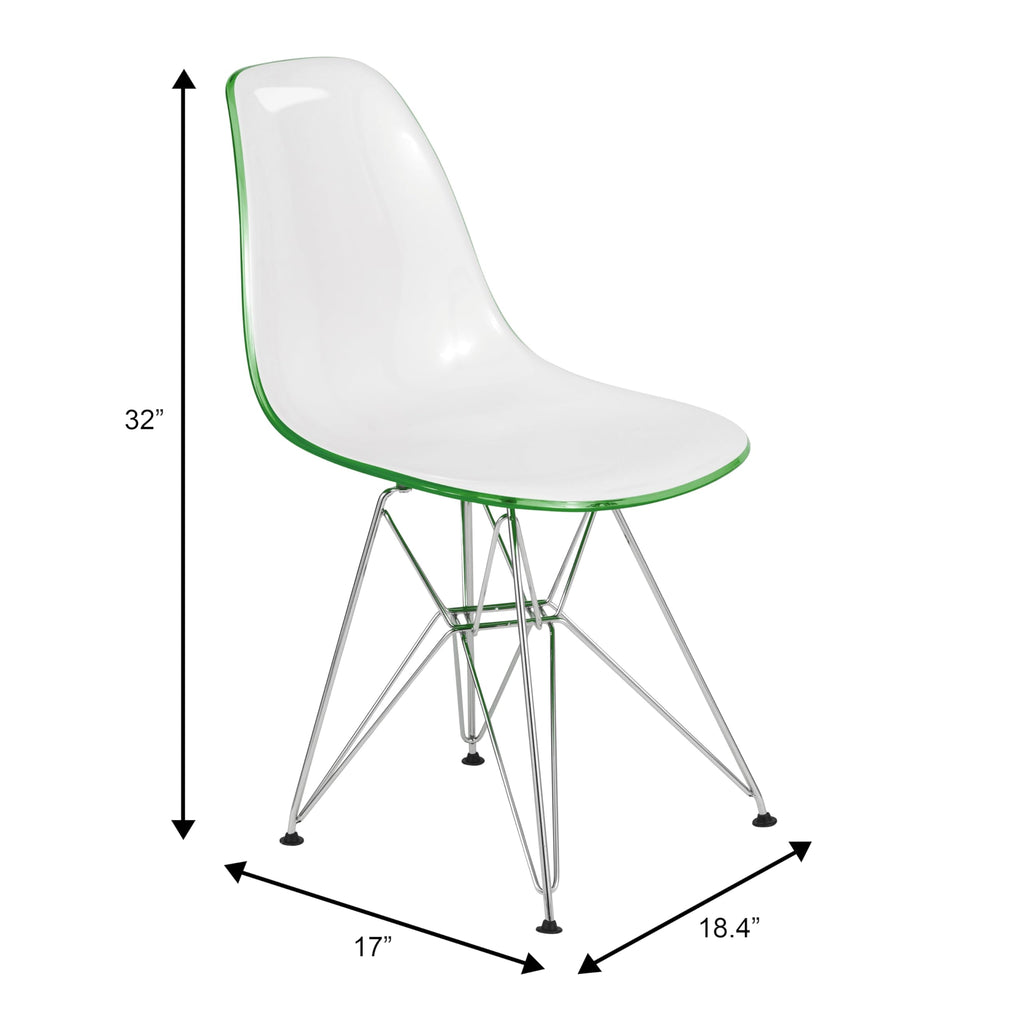 Dining, Modern Chrome Eiffel Base and Curved Back Design, Ergonomic and Lightweight Accent Side Chair for Mid-Century Home, Kitchen, and Café (White Green, Singles)