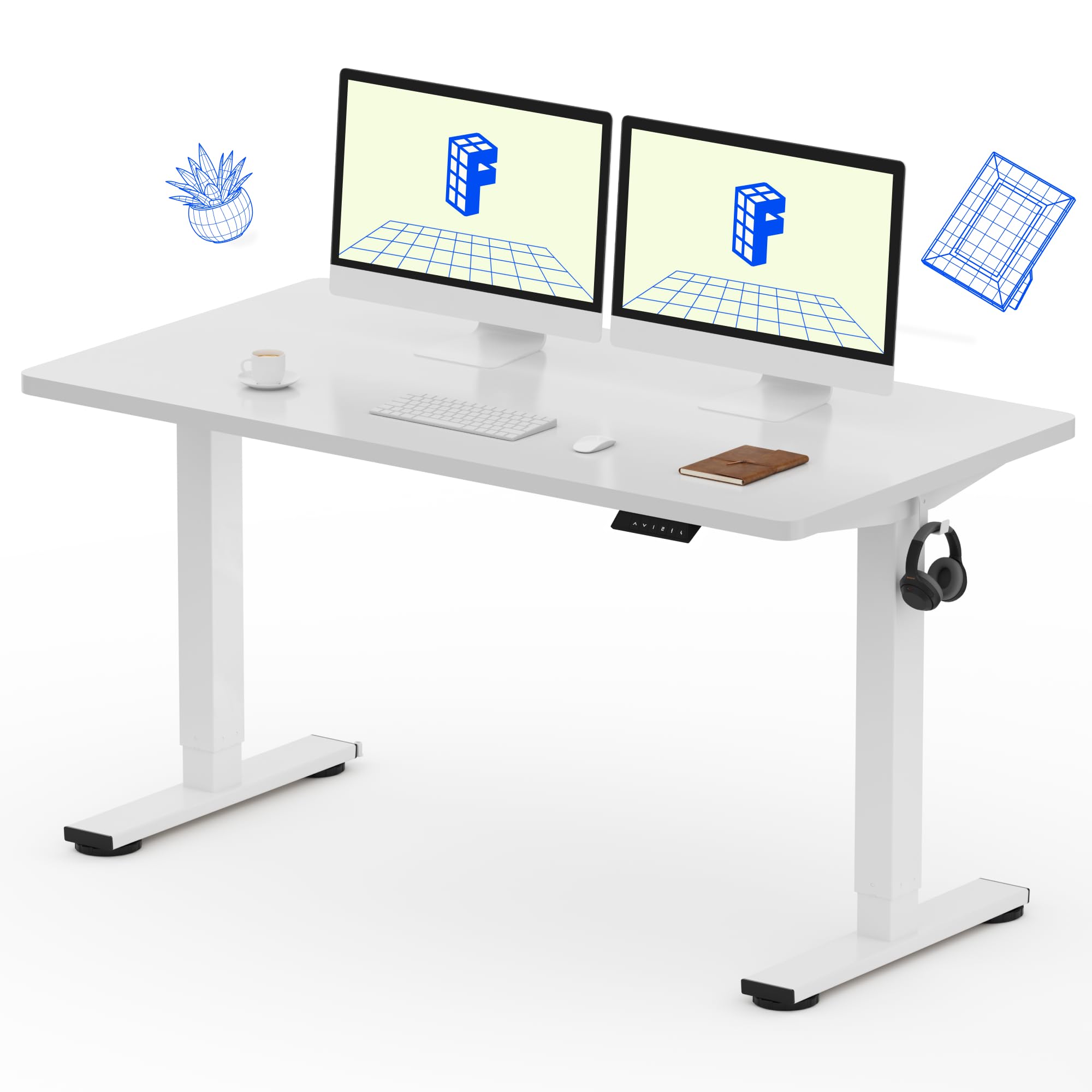 EN1 One-Piece Standing Desk, Electric Adjustable with 4 Memory Presets, 176 LBS Capacity, Stable & Quiet, Seamless Desktop for Home Office & Dual Monitors, 55