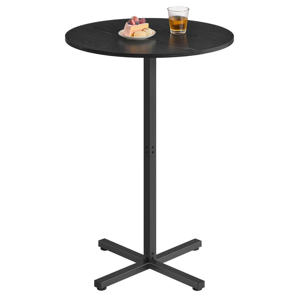 Round Cocktail Table, High Top Bar Pub Table with Metal Frame and Cross Base, for 2-3 People, Modern, Easy to Assemble, 23.6 x 23.6 Inches, Ebony Black