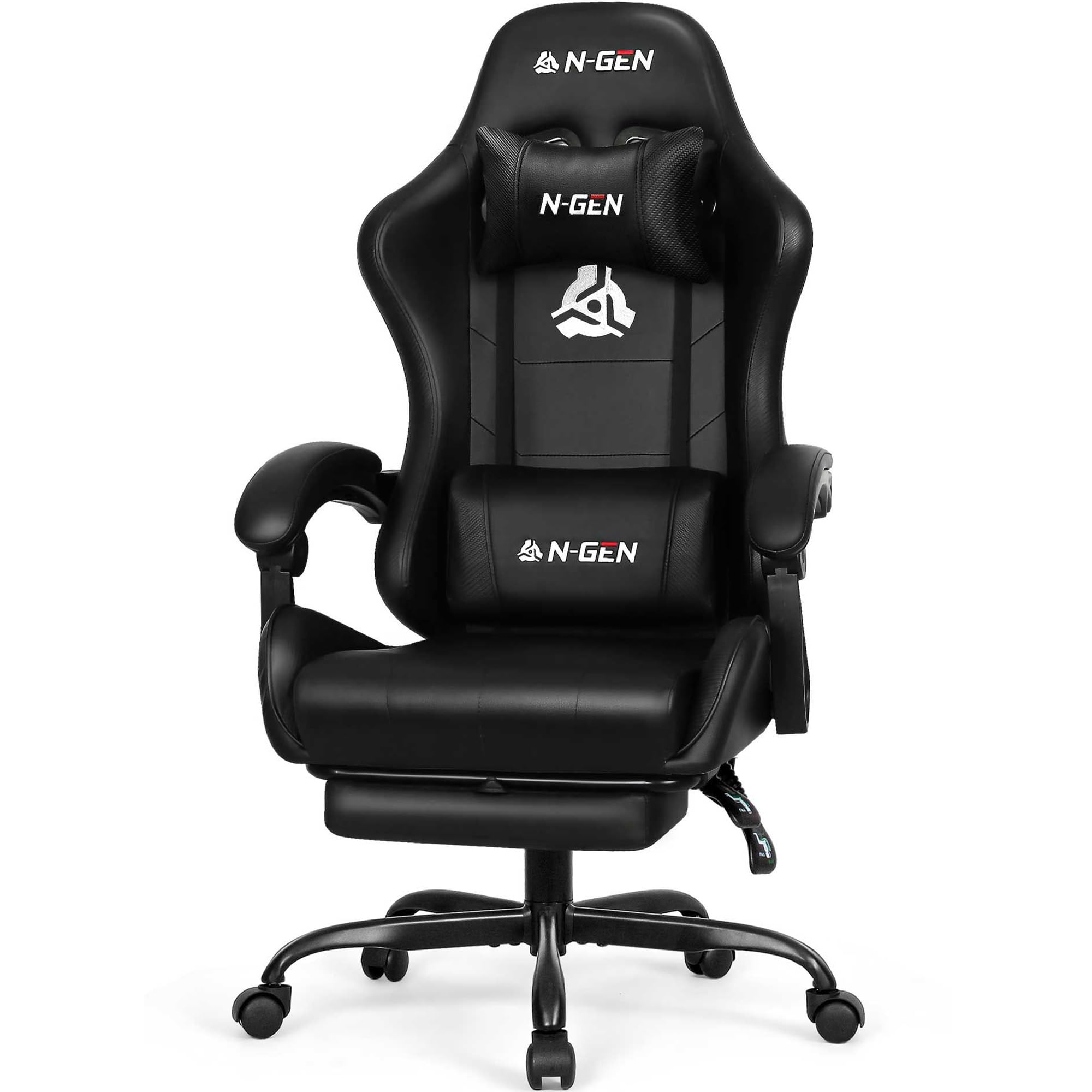Video Gaming Chair with Footrest Lumbar Support for Home Office High Back Recliner Height Adjustable Ergonomic Comfy Leather Computer Desk Chair (Carbon Black)