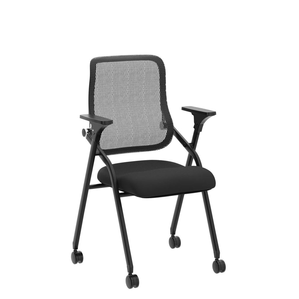 PRO, Stackable & Foldable Conference Room Chairs with 2X Thick Cushion, Lumbar Support, Armrest - Mesh Bouncing Back for Office Meeting, Conference, Training Room Chair 1 Pack