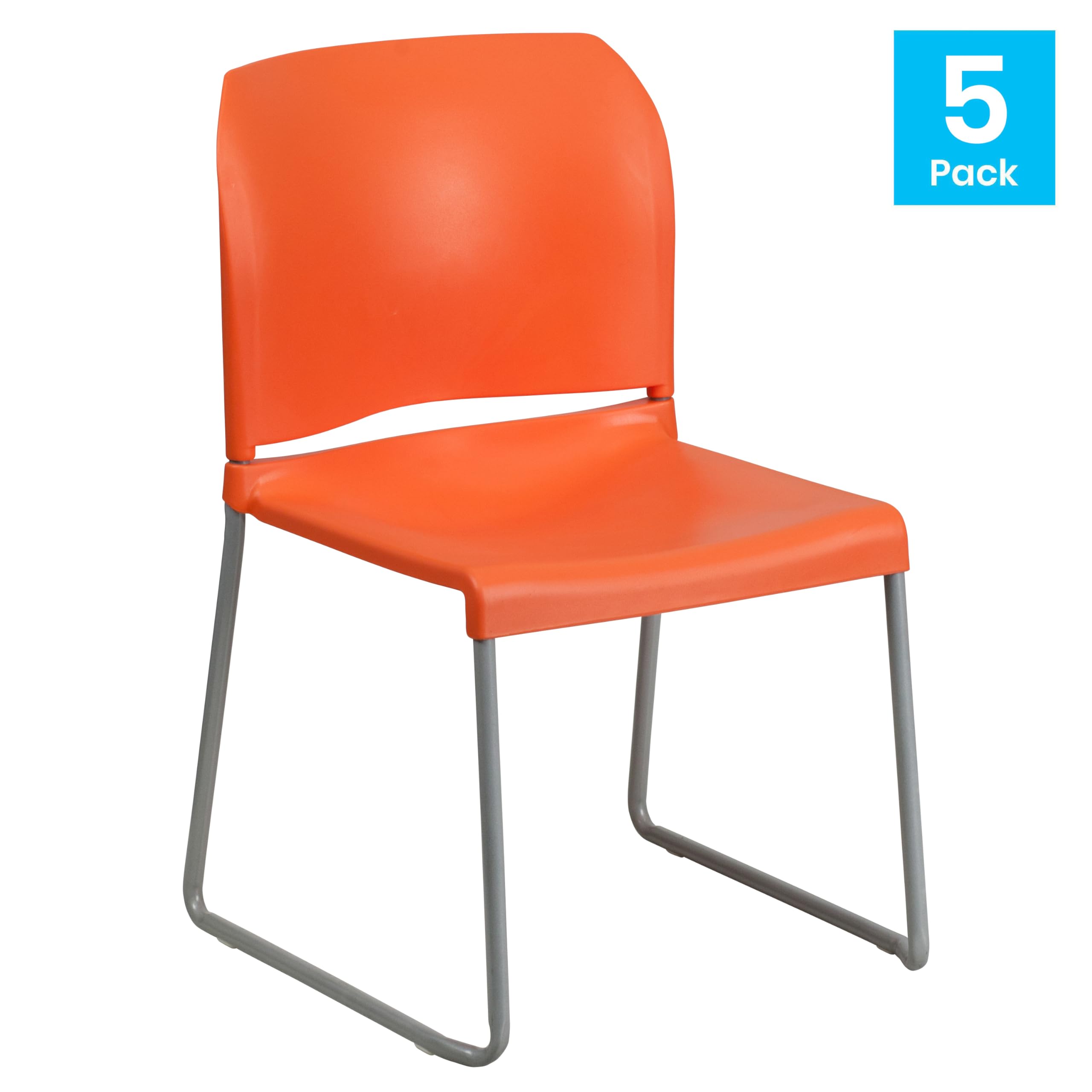 Set of 5, Orange, Hercules Series Contoured Stacking Chairs for Waiting Rooms and Offices, Ergonomic Lobby Chairs with Curved Back
