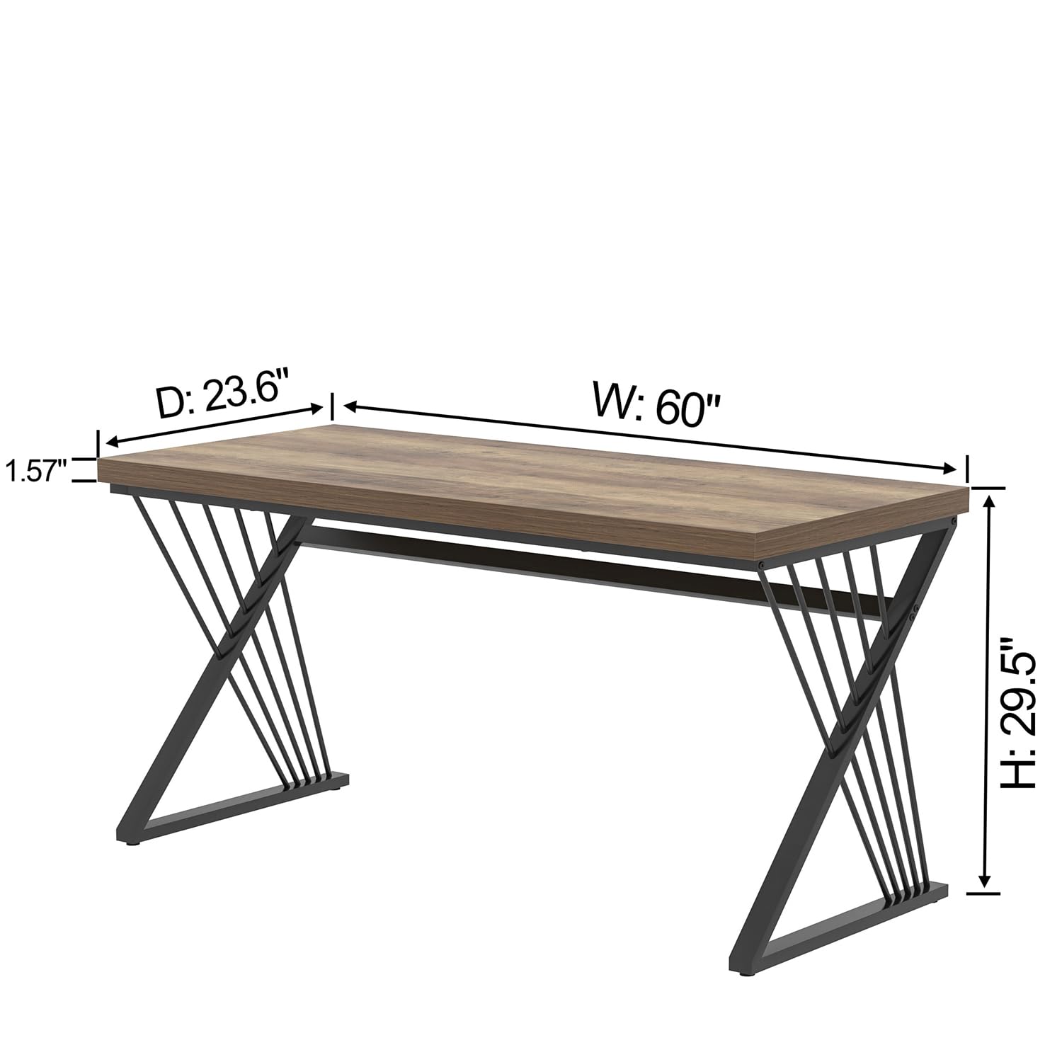 Modern Home Office Desk, Wood and Metal Computer Desk, Industrial Study Writing Work Table for Bedroom Living Room, Oak, 60 Inch