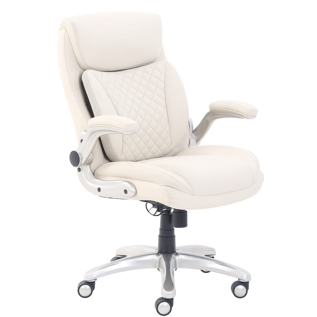 Ergonomic Executive Office Desk Chair with Lumbar Support, Flip-up Armrests, Adjustable Height, Cream Leather