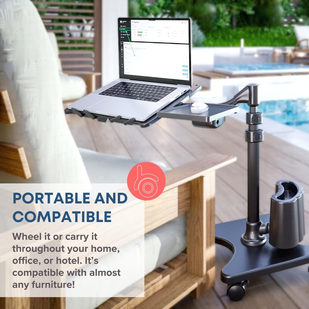 G2 Deluxe Adjustable Laptop Stand – Rolling Computer Desk & Ergonomic Table for Bed, Sofa, or Office – Portable Mobile Workstation with Tilt – Fits Devices up to 16″ - Silver & White