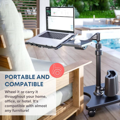 G2 Deluxe Adjustable Laptop Stand – Rolling Computer Desk & Ergonomic Table for Bed, Sofa, or Office – Portable Mobile Workstation with Tilt – Fits Devices up to 16″ - Silver & White