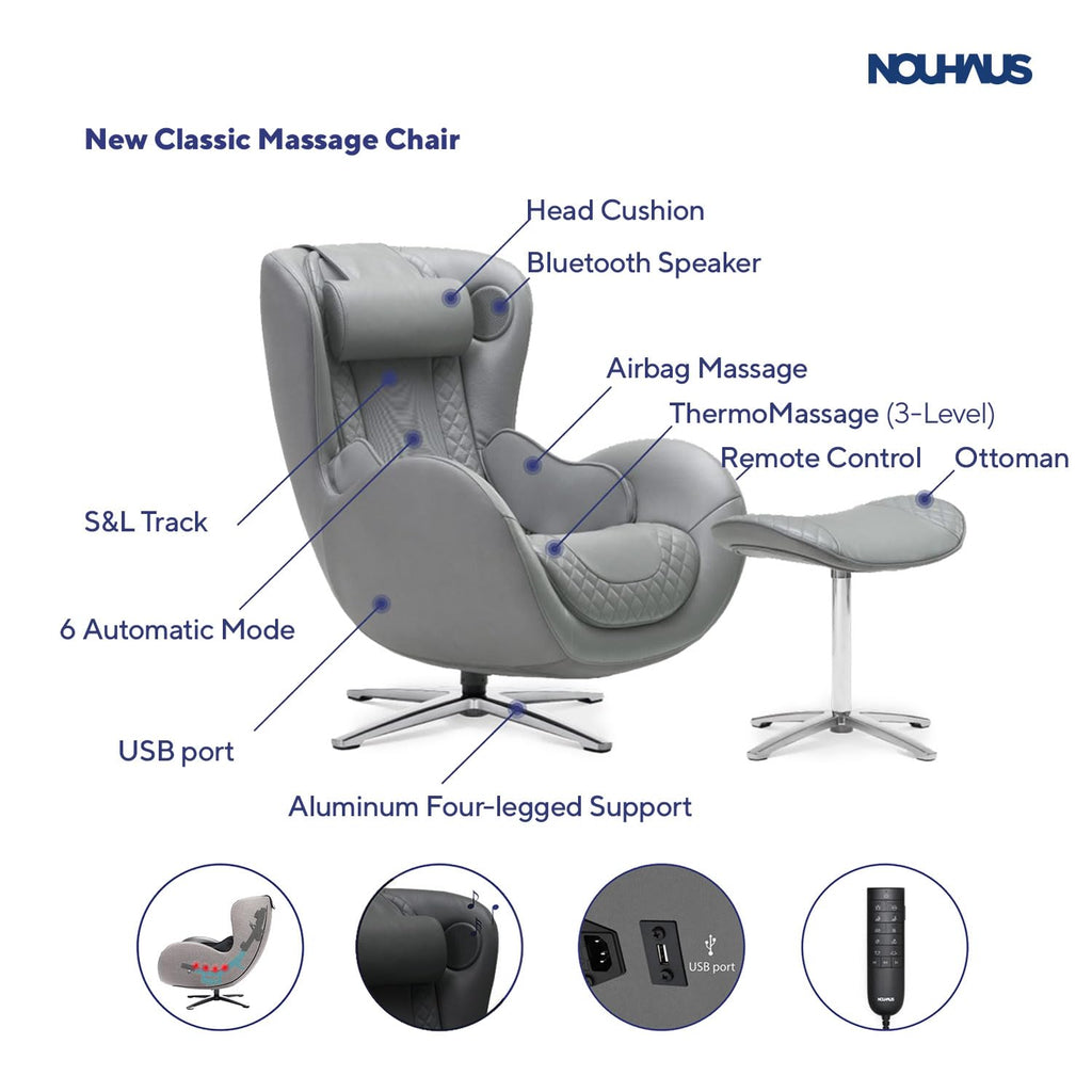 Heated Classic Massage Chair with Ottoman – Full Body & Spot Shiatsu Massager, Recliner with Bluetooth Speaker & in-Chair Charger – Portable & Ergonomic Design