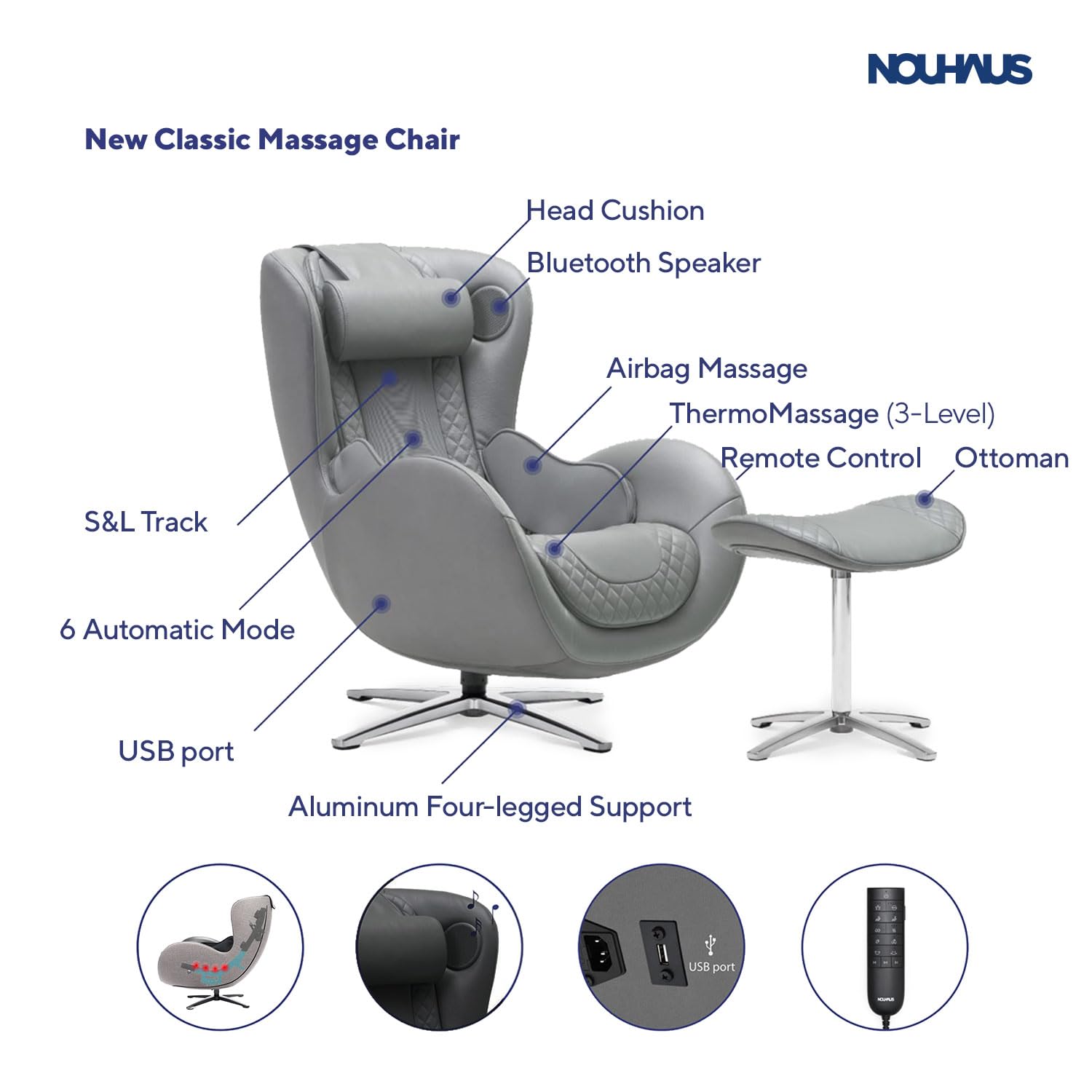 Heated Classic Massage Chair with Ottoman – Full Body & Spot Shiatsu Massager, Recliner with Bluetooth Speaker & in-Chair Charger – Portable & Ergonomic Design