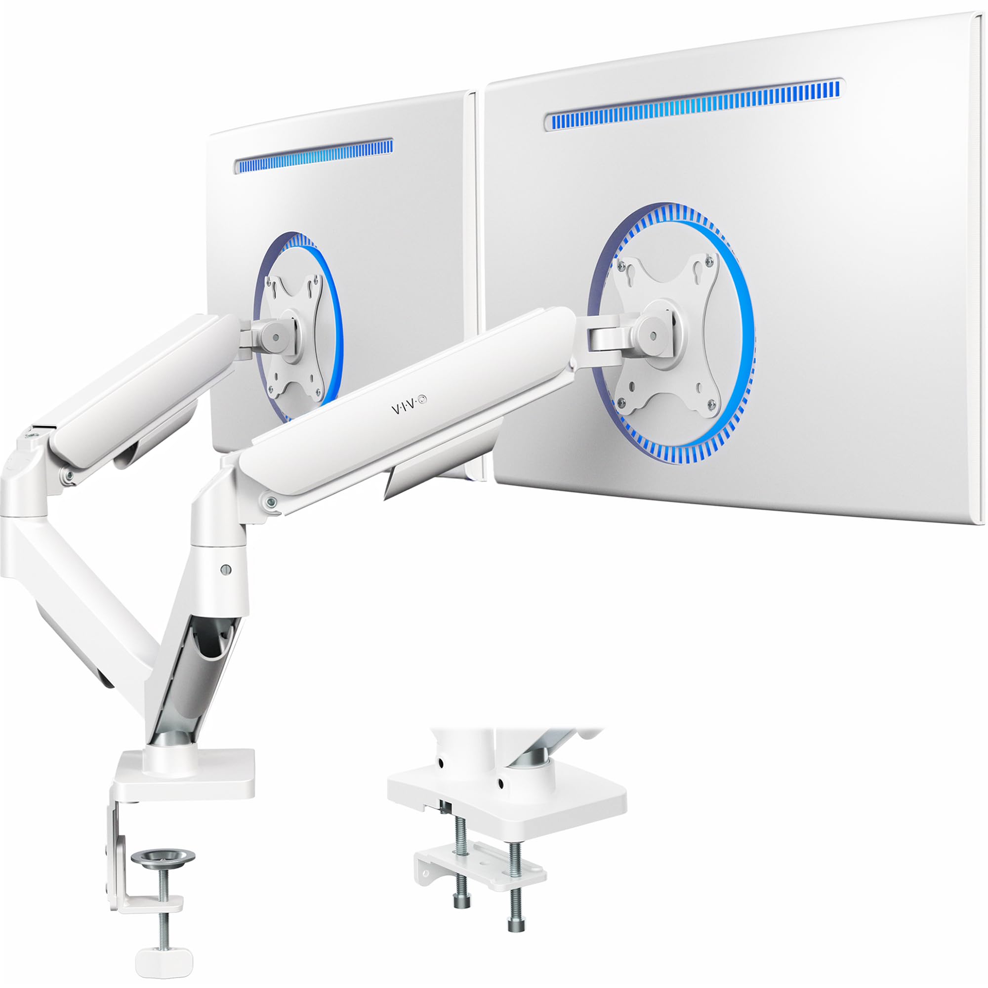 Dual Monitor up to 32 inches and 19.8 lbs per Screen, Mechanical Arm Desk Mount, Articulating Counterbalance, VESA Stand, Classic, White STAND-V002OW
