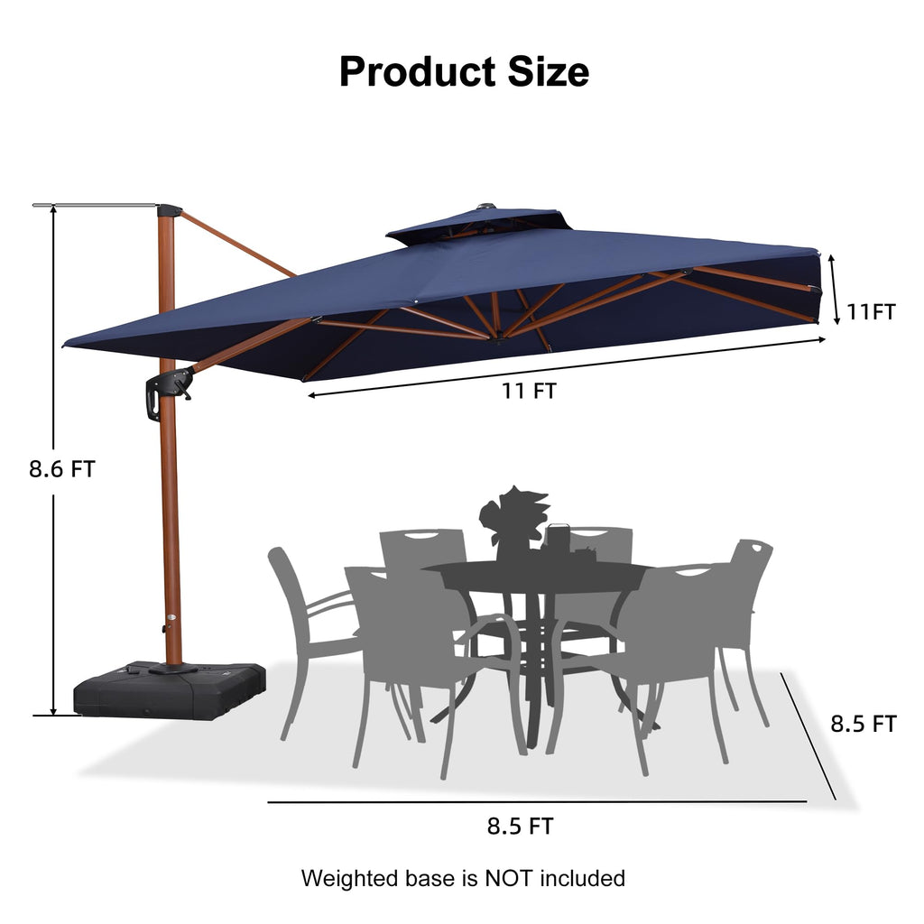 11ft Patio Umbrella Outdoor Square Umbrella Large Cantilever Umbrellas Windproof Offset Umbrellas Heavy Duty Sun Umbrella for Garden Deck Pool Patio, Navy Blue