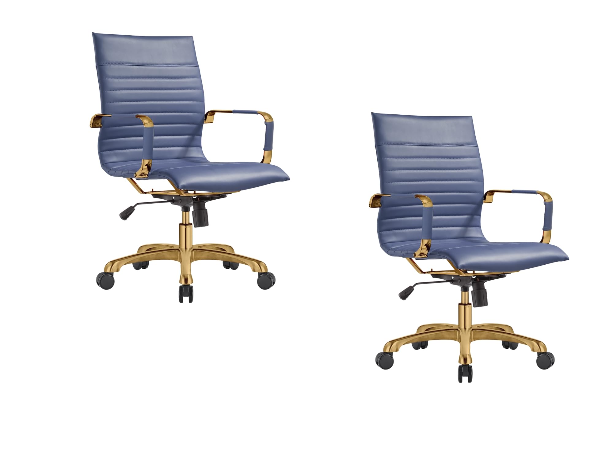 Qty 2 Modern Ergonomic Executive Office Chair, High-Back Leather Conference Desk Chair with Adjustable Height, Tilt Control, 360° Swivel & Gold Frame for Home Office