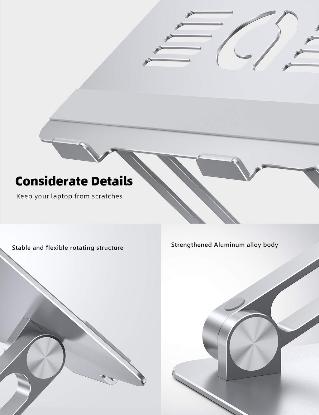 Adjustable Laptop Stand, Portable Laptop Riser, Aluminum Laptop Stand for Desk Foldable, Ergonomic Computer Notebook Holder for MacBook Air Pro HP, Office Desk Accessories (10-17.3'')- Silver