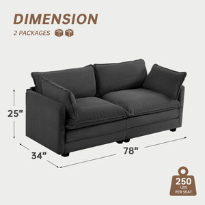 78'' Sectional 2 Seat Cloud Loveseat with 2 Throw Pillows, Modern Corduroy Love Seat, Convertible Cozy Sofa for Living Room, Bedroom and Office, Dark Grey