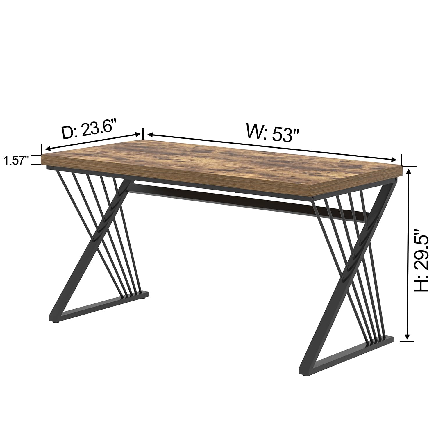 Home Office Desk, Modern Wood and Metal Computer Desk, Simple Writing Work PC Desks for Bedroom, Industrial Study Gaming Table for Living Room, Rustic Brown, 53 Inch