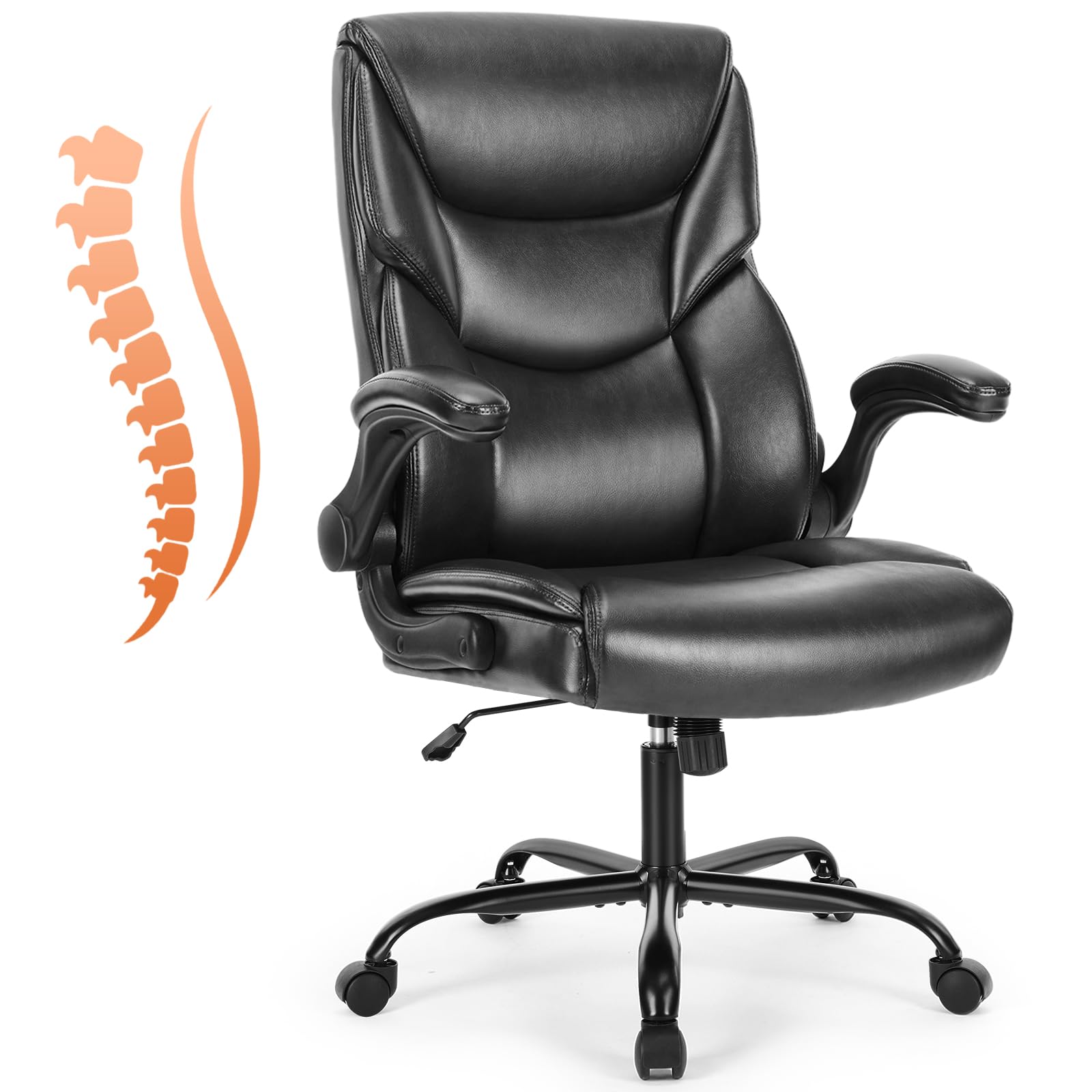 Computer Gaming Chair, Ergonomic High Back Heavy Duty Task Desk Office Chairs with Wheels, Flip-up Arms, Adjustable Height, PU Leather,Inky