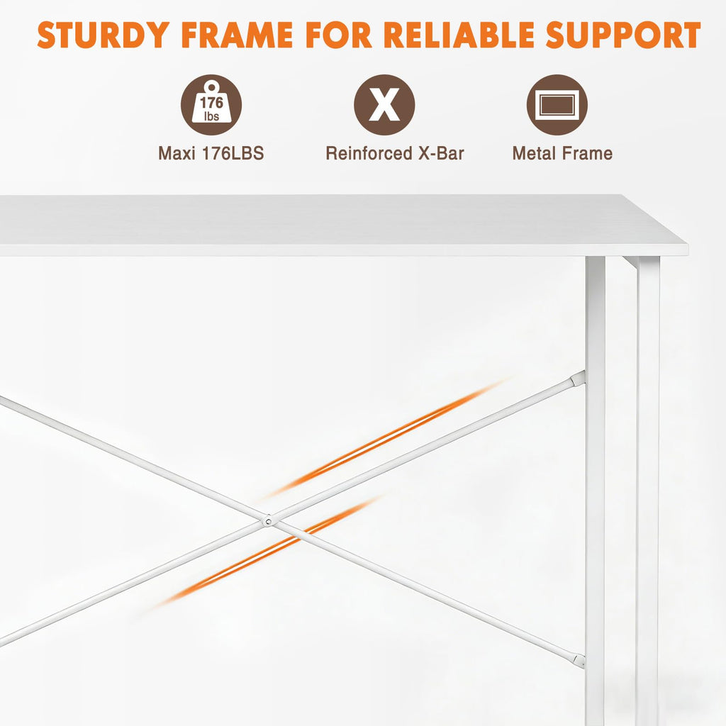 Computer Small Office Desk 32 Inch Student Study Writing Work with Metal Frame Wood Tabletop Modern Simple PC Home Bedroom Table, Computer Table, White