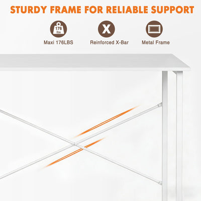 Computer Small Office Desk 32 Inch Student Study Writing Work with Metal Frame Wood Tabletop Modern Simple PC Home Bedroom Table, Computer Table, White
