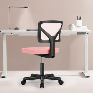Small Desk Chair, Ergonomic Low-Back Mesh Rolling Work Swivel Chairs with Wheels, Armless Comfortable Seat Lumbar Support for Home, Bedroom, Study, Student, Adults,Classic Pink